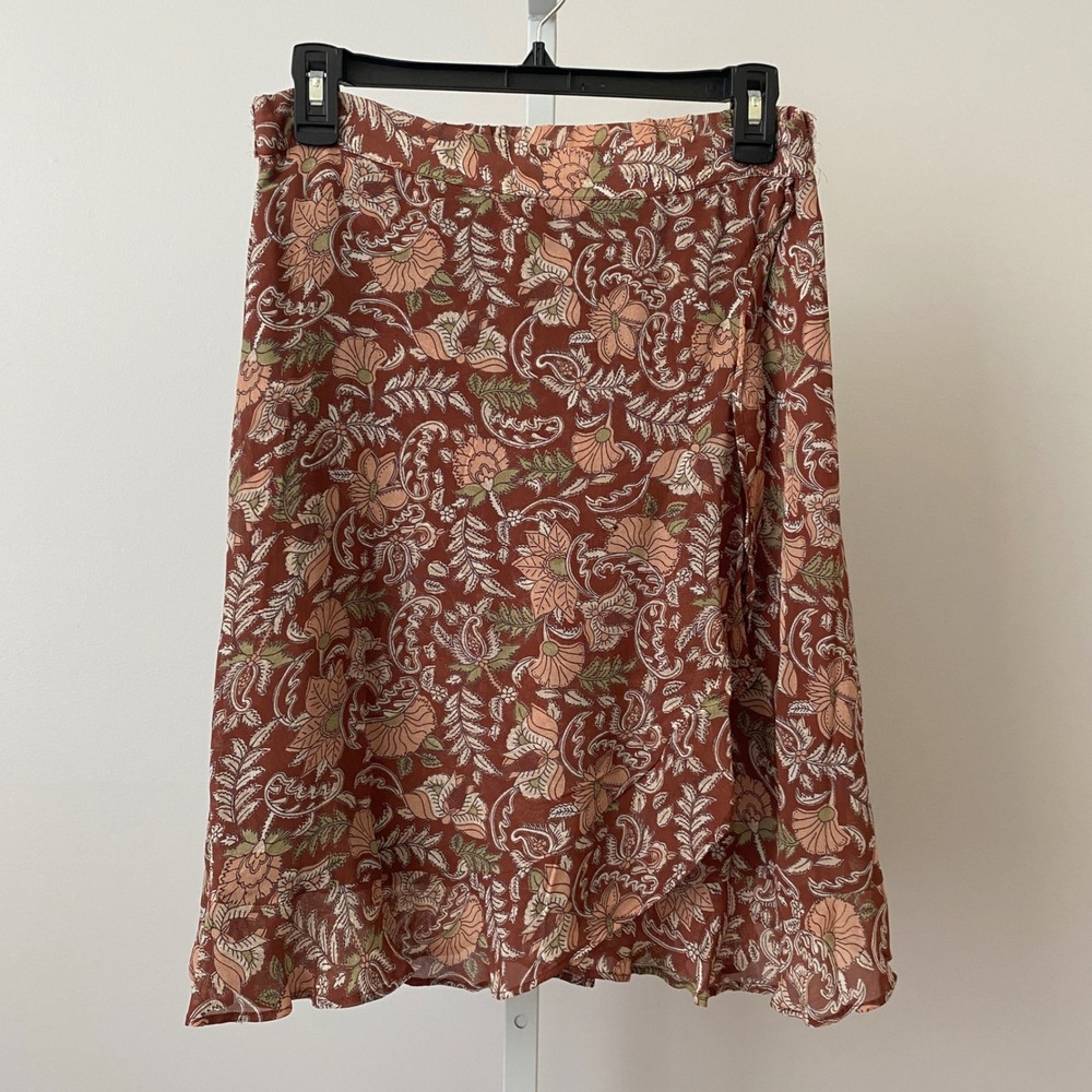 By Anthropologie Boho Relaxed Floral Paisley Faux Wrap Skirt S Rust